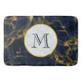 Navy Blue en Gold Marble Modern Stylish Monogram Badmat (Voorkant)