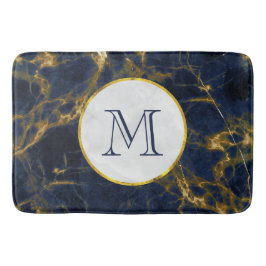 Navy Blue en Gold Marble Modern Stylish Monogram Badmat