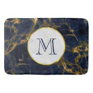 Navy Blue en Gold Marble Modern Stylish Monogram Badmat