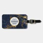 Navy Blue en Gold Marble Modern Stylish Monogram Bagagelabel (Voorkant horizontaal)