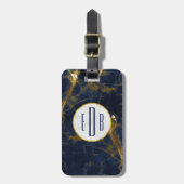 Navy Blue en Gold Marble Modern Stylish Monogram Bagagelabel (Voorkant verticaal)