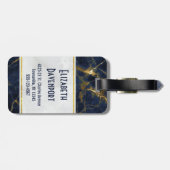 Navy Blue en Gold Marble Modern Stylish Monogram Bagagelabel (Achterkant horizontaal)