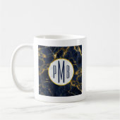 Navy Blue en Gold Marble Modern Stylish Monogram Koffiemok (Links)
