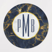 Navy Blue en Gold Marble Modern Stylish Monogram Labels (Design 2)