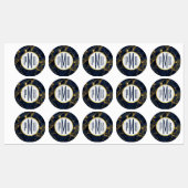 Navy Blue en Gold Marble Modern Stylish Monogram Labels (Vel)