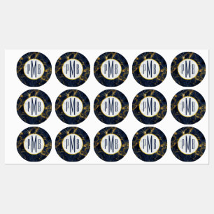 Navy Blue en Gold Marble Modern Stylish Monogram Labels