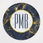 Navy Blue en Gold Marble Modern Stylish Monogram Labels (Design 2)