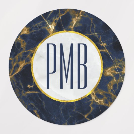 Navy Blue en Gold Marble Modern Stylish Monogram Labels (Design 2)