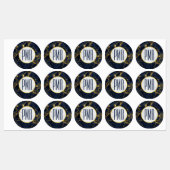 Navy Blue en Gold Marble Modern Stylish Monogram Labels (Vel)