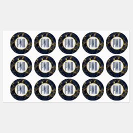 Navy Blue en Gold Marble Modern Stylish Monogram Labels