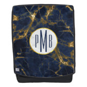 Navy Blue en Gold Marble Modern Stylish Monogram Rugtassen (Voorkant)