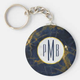 Navy Blue en Gold Marble Modern Stylish Monogram Sleutelhanger