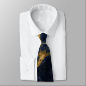 Navy Blue en Gold Marble Modern Stylish Monogram Stropdas (Gebonden)
