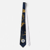 Navy Blue en Gold Marble Modern Stylish Monogram Stropdas (Voorkant)