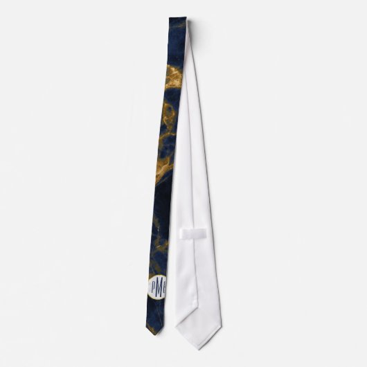 Navy Blue en Gold Marble Modern Stylish Monogram Stropdas (Achterkant)