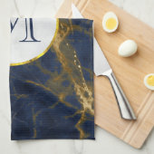 Navy Blue en Gold Marble Modern Stylish Monogram Theedoek (Quarter Fold)