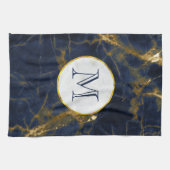 Navy Blue en Gold Marble Modern Stylish Monogram Theedoek (Horizontaal)