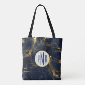 Navy Blue en Gold Marble Modern Stylish Monogram Tote Bag (Achterkant)