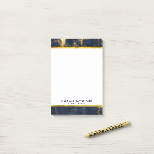 Navy Blue en Gold Marble Modern Stylish Post-it® Notes (Op bureau)