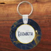 Navy Blue en Gold Marble Modern Stylish Sleutelhanger (Voorkant)