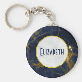 Navy Blue en Gold Marble Modern Stylish Sleutelhanger
