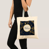 Navy Blue en Gold Marble Modern Stylish Tote Bag (Voorkant (product))