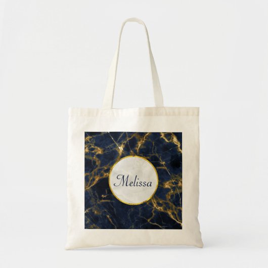 Navy Blue en Gold Marble Modern Stylish Tote Bag (Voorkant)