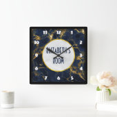 Navy Blue en Gold Marble Modern Stylish Vierkante Klok (Huis)