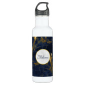 Navy Blue en Gold Marble Modern Stylish Waterfles (Voorkant)