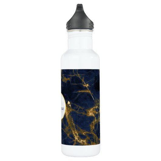 Navy Blue en Gold Marble Modern Stylish Waterfles (Rechts)