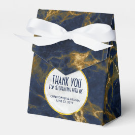 Navy Blue en Gold Marble Modern Stylish Wedding Bedankdoosjes