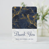 Navy Blue en Gold Marble Modern Stylish Wedding Bedankkaart (Staand voorkant)