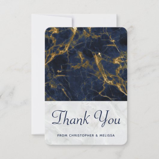 Navy Blue en Gold Marble Modern Stylish Wedding Bedankkaart (Voorkant)