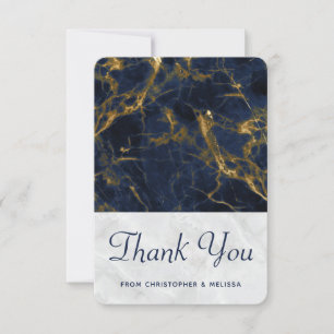 Navy Blue en Gold Marble Modern Stylish Wedding Bedankkaart