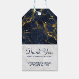 Navy Blue en Gold Marble Modern Stylish Wedding Cadeaulabel