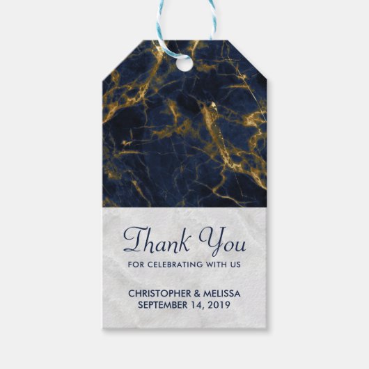 Navy Blue en Gold Marble Modern Stylish Wedding Cadeaulabel (Voorkant)