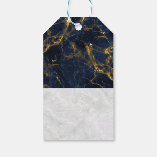 Navy Blue en Gold Marble Modern Stylish Wedding Cadeaulabel (Achterkant)