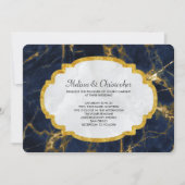 Navy Blue en Gold Marble Modern Stylish Wedding Kaart (Voorkant)