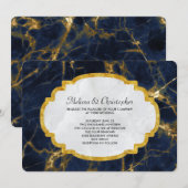 Navy Blue en Gold Marble Modern Stylish Wedding Kaart (Voorkant / Achterkant)