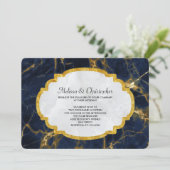 Navy Blue en Gold Marble Modern Stylish Wedding Kaart (Staand voorkant)