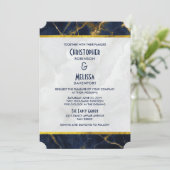 Navy Blue en Gold Marble Modern Stylish Wedding Kaart (Staand voorkant)