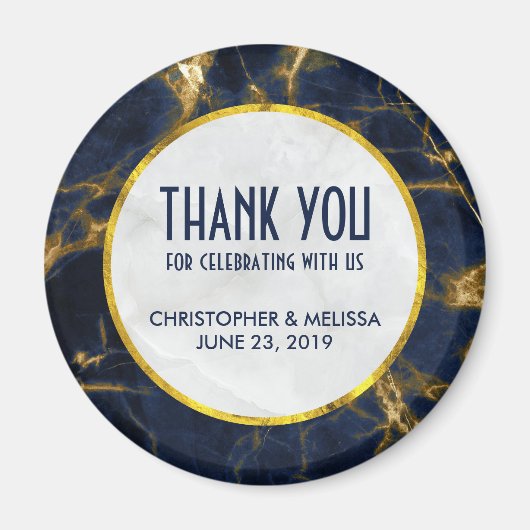 Navy Blue en Gold Marble Modern Stylish Wedding Magneet (Voorkant)