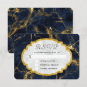 Navy Blue en Gold Marble Modern Stylish Wedding RSVP Kaartje (Voorkant / Achterkant)