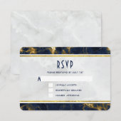 Navy Blue en Gold Marble Modern Stylish Wedding RSVP Kaartje (Voorkant / Achterkant)