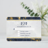 Navy Blue en Gold Marble Modern Stylish Wedding RSVP Kaartje (Staand voorkant)