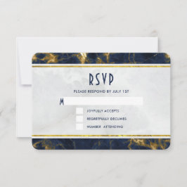 Navy Blue en Gold Marble Modern Stylish Wedding RSVP Kaartje