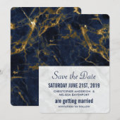 Navy Blue en Gold Marble Modern Stylish Wedding Save The Date (Voorkant / Achterkant)