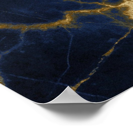 Navy Blue en Gold Marble Modern Wedding Welkom Poster (Hoek)