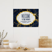 Navy Blue en Gold Marble Modern Wedding Welkom Poster (Keuken)