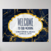 Navy Blue en Gold Marble Modern Wedding Welkom Poster (Voorkant)